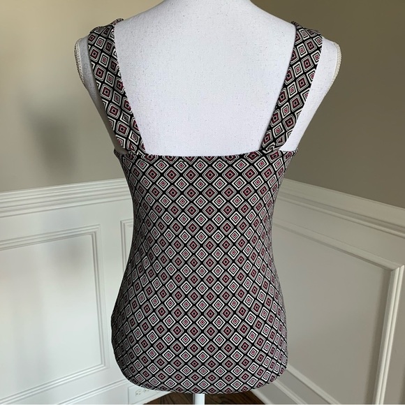 White House Black Market Geometric Print Lace Trimmed Ruched Neck Cami Top Small - Picture 4 of 12